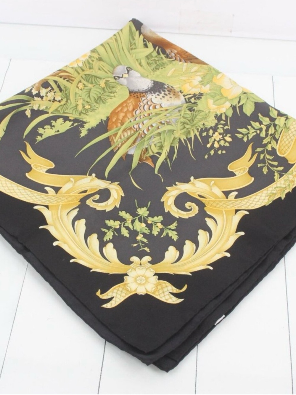 Salvatore Ferragamo Birds Black Silk Scarf